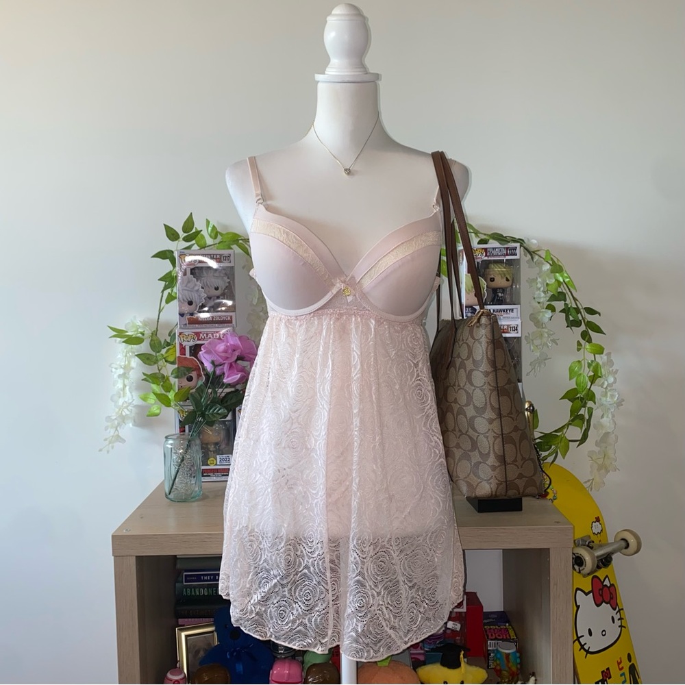 whimsical fairycore babydoll lace lingerie push up w/ ribbon and floral design